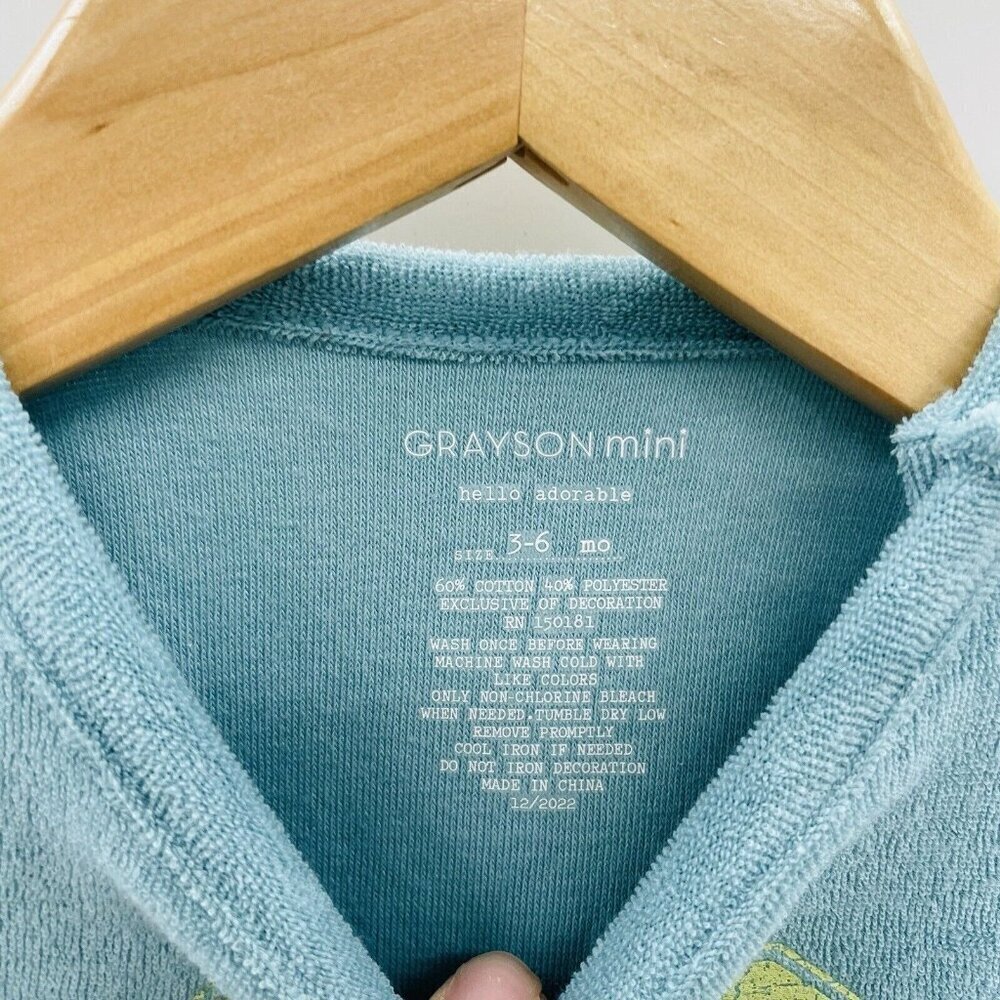 Grayson Mini Baby Girls 3-6M Tie Waist Terry Bubble Romper Turquoise Blue 2532 - Picture 6 of 7